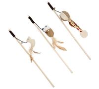 POPETPOP Cat Teaser 3pcs Wooden Playing Rods with Bells for Cat Exercise and Mood Relief