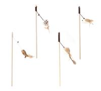 POPETPOP Cat Teaser Toys Interactive Cat Toys 4 Pcs with Wooden Handle and Plush Pendant with Ring Bell and Kittens Healthy and Active at Home