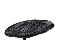 POPETPOP Ceramic Butterfly Feeder Tray Outdoor Bee Feeding Dish 8.25-inch Obsidian Glaze Unique Shape Natural Water Source for Garden Wildlife