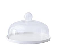 POPETPOP Ceramic Cake Serving Tray with Glass Cover Dustproof Cake Plate Dessert Platter White Stylish Design for Birthday Parties and Swimming Pool Parties