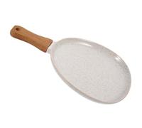 POPETPOP Ceramic Crepe Serving Plate with Wooden Handle, Ergonomic Design and Anti-scalding Features, Chic Vintage Style Dining Plate for Marriage and Graduation Ceremonies