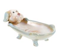 POPETPOP Ceramic Dog Soap Dish with Drainage Tray Porcelain Soap Holder Case for Bathroom and Shower for Home Sink Or Bathtub