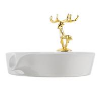 POPETPOP Ceramic Multi-purpose Draining Dish Deer and Soap Design Mouth with Shape White Soap Holder Decorative and Cute for Bathroom and Kitchen
