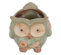 POPETPOP Ceramic Owl Shape Flower Pot for Succulent Plants and Flowers, Green Colour with Lifelike Carvings, for Living Rooms and Bedrooms, Lovely Garden Plant Container