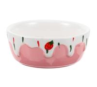 POPETPOP Ceramic Small Animal Food Bowl for Hamsters Guinea Pigs Rabbits, Anti-tip Pink Strawberry Pet Feeding Dish, Compact Sturdy Rodent Water and Food Container