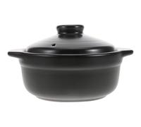 POPETPOP Ceramic Stewing Pot with Double Handles 1.26l Capacity for Even Heat Conduction, for Cooking Porridge and Braising Chicken, Black Kitchen Casserole Pot for Home Use