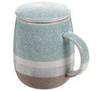 POPETPOP Ceramic Tea Mug with Strainer and Lid 350ml, Large Capacity Sky Blue Porcelain Coffee Cup for Home and Office, Handheld Breakfast Mug