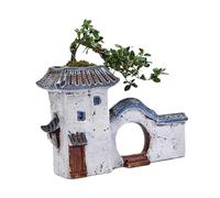 POPETPOP Ceramics Flowerpot White Ceramic Material for Succulent Plants Creative House Shaped Chinese Style Zen Decoration Elegant Design and Artificial Flowers for Hanging Garden