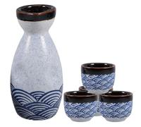 POPETPOP Ceramics Sake Pot Set Japanese Style Glazed Sake Cup Set 5 Piece with Safe Sturdy Design for Home Bar and Guests