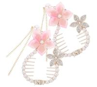 POPETPOP Cherry Blossom Tassel Hair Claw Clips Secure Grip 2pcs Comfortable to Wear with Imitation Pearls Stylish Vintage Hair Bun Accessories for Women and Girls for Different