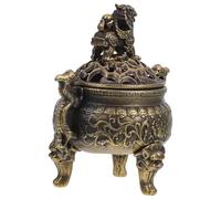 POPETPOP Chinese Copper Incense Burner with Lid, Mini Three-Legged Kirin Aromatherapy Censer, Vintage Feng Shui Cone and Stick Holder for Home Decor