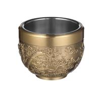 POPETPOP Chinese Style Copper Tea Cup with Embossed Dragon Pattern | Vintage Golden round Design, Smooth Rim and Inner Surface, for Tea, Hot Beverages, Tabletop Decor