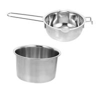 POPETPOP Chocolate Melting Pot Double Boiler Set 2 Pack with Stainless Steel Cheese Melting Pot for Wax Candy Candle Making (600Ml) Easy to Clean