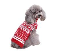 POPETPOP Christmas Dog Coat Knitted Sweater Red Pet High Collar Christmas Outfit for Dog