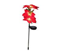 POPETPOP Christmas Flower Lawn Light Stake Solar LED Poinsettia Outdoor Garden Porch Super Bright Holiday Lawn Light PVC Red