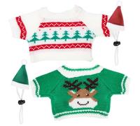 POPETPOP Christmas Pet Costume for Small Animals Elastic Comfortable Guinea Pig Sweater with Festive Hats Washable Xmas Outfit for Rabbits and Mini Pets Bright Green and Red Design