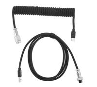 POPETPOP Coiled Keyboard Cable for Mechanical Keyboards USB C Braided Black | Aviation Plug, Springlike Spiral Structure, Copper and Nylon Build, Stable Connection for Desk Setup and PC Gaming