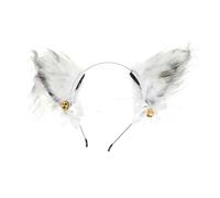 POPETPOP Cosplay Plush White Fox Ears Headband with Bell, Party Hair Accessory for Women, Photography Masquerade Hair Band, Halloween Costume Headwear