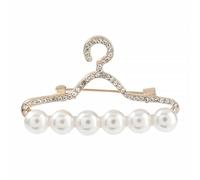 POPETPOP Creative Hanger Shaped Brooch with Imitation Pearls and Rhinestones, Alloy Material, Wear-resistant and Does Not Fade, Elegant Clothing Decor for Christmas and Special Occasions
