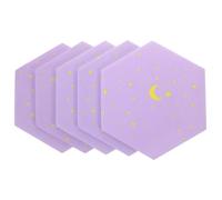 POPETPOP Creative Hexagon Felt Bulletin Boards 5Pcs Soundproof Adhesive Notice Boards for Office Classroom Wall Display Photo Memo Decoration Moon Design Purple