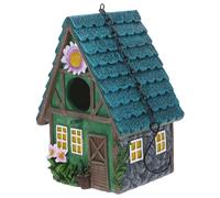 POPETPOP Creative Outdoor Parrot Bird House Balcony Nest with Winter Warmth Resin Craft Hanging Decoration for Garden Patio