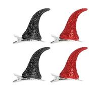 POPETPOP Creative Ox Horn Hairpins Set, Black and Red Halloween Hair Clips with Bull Horn Design for Costume Parties and Festive Events