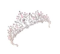 POPETPOP Crystal Alloy Crown Hair Tiara for Women, Silver Pink Bridal Headband Wedding Hair Accessory, Fairy Tiara Bridal Crown for Special Occasions