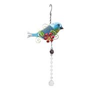 POPETPOP Crystal Iron Art Garden Pendant with Bird Design, Outdoor Sun Catcher Hanging Ornament for Patio and Yard Décor, Creative Garden Crystal Decoration