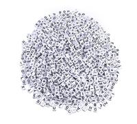 POPETPOP Cube Letter Beads White 6mm Acrylic 500 Pieces for Jewelry Making and Bracelets, for Arts and Craft Use, Educational and Key Chains