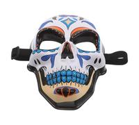 POPETPOP Day of The Dead Skull Mask Blue with Painted Floral Design, Plastic Skeleton Costume Accessory for Halloween, Mardi Gras, and Cosplay Party
