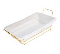 POPETPOP Decorative Gold Wire Bread Basket Rectangular Metal Fruit and Snack Storage Tray Kitchen Egg Organizer for Pantry Tabletop Use