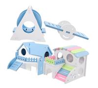 POPETPOP Decorative Hamster Hideout Wooden Wear-bridge Ladder House 4pcs Set Hamster Bedroom Toys
