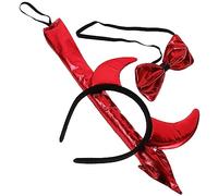 POPETPOP Devil Ox Horn Headband Bowtie Tail Halloween Party Cosplay Accessories Comfortable Texture Charming Design for Women and Adults