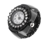 POPETPOP Diamond Decorative Ring Watch for Women Black Quartz