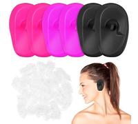 POPETPOP Disposable Plastic Hairdressing Covers for Shower 206pcs Ear and Protective Silicone Designed to Fit Shape Convenient to Store for Hotels and Travel Use