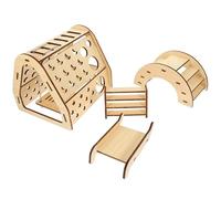 POPETPOP DIY Hamster Wooden Hideout and Small Pet Slide Bridge Set, 2pcs Cage Habitat Décor with Slide and Bridge for Small Animals