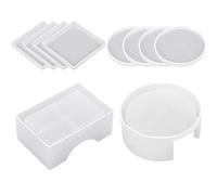 POPETPOP DIY Resin Coaster Mold Set 10pcs with Silicone Molds and Storage Box, and Square Cup Mat Holder for Handmade Epoxy Cup Coasters, Craft Supplies for Home Decor