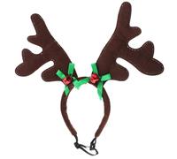 POPETPOP Dog Christmas Headband: Dog Reindeer Antlers with Green Bow - Plush Coffee Antler Headband for Pet Holiday Decoration, 12. 6 X 11 X 0. 8 Inches
