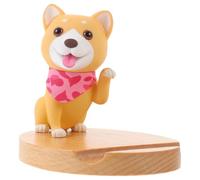 POPETPOP Dog Smartphone Stand for Desktop Use with Wooden Base | Cartoon Style, PC and Wood Build, Prevents Sliding and Scratches, Fits Smartphones and Tablet Computer