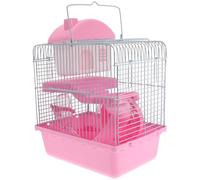 POPETPOP Double Layer Small Pet Cage for Hamsters and Hedgehogs, Light Pink Plastic Castle Hideout with Activity House and Nesting Hut for Dwarf Hamster Habitat