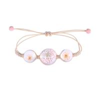 POPETPOP Dried Flower Gift Handmade Crystal Glass Ball Bracelet for Women | Hand Woven Rope Chain, Adjustable Fit, Pink Style, Granddaughter Present