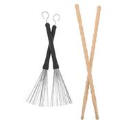 POPETPOP Drum Set Accessories Bamboo Rod Drumsticks Wire Brushes Includes Storage Bag for Jazz and Acoustic Performance