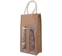 POPETPOP Dual Bottle Jute Wine Carrier with Cotton Handles and Window | Burlap Construction, Upright Placement, Stable Standing, Rustic Finish, for Home Settings and Business Visits