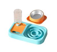 POPETPOP Dual Bowl Cat Food and Water Dispenser Set, Detachable Anti-spill Elevated Pet Feeder with Gravity Water Bowl, Blue and Orange for Cats and Small Dogs