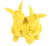 POPETPOP Easter Bunny Family Figurines Set Yellow Flocked Rabbit Sculpture Trio Spring Bunny Decorations for Farmhouse Table Centerpiece and Indoor Home Decor