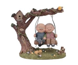 POPETPOP Elderly Couple Ornament on Swing Resin Desktop Decor Romantic Grandparents Statue Gift for Wedding Anniversary and Home Decoration 7.09In