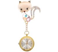 POPETPOP Elegant Animal Head Nurse Hanging Pocket Watch with Rhinestones Gold Cartoon Brooch Lapel Watch for Nurses and Doctors and Students