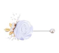 POPETPOP Elegant Flower Breastpin Brooch Handmade Cloth Rose with Beads, Protects being Pierced, White Decorative Accessory for Wedding Costumes