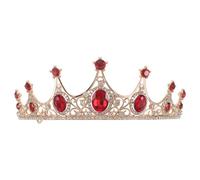 POPETPOP Elegant Red Rhinestone Princess Tiara Crown Hair Accessory with Comfortable Hairfriendly Fit and Intricate Metal Design for Prom and Daily Use