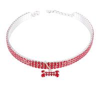 POPETPOP Elegant Rhinestone Pet Collar Adjustable Buckle Chain Necklace for Dogs Red Stylish Design for Outdoor Walks and Sports
